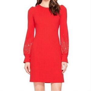 Calvin Klein Red Long-Sleeve Embellished Shift Dress